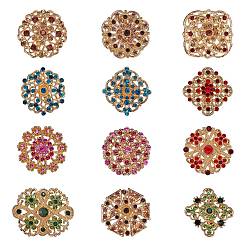 (52) Непрозрачная лаванда 12шт 12 броши из сплава со стразами в стиле exquistie, круглая и ромбическая, цветочная и овальная булавка на лацкан для свадебной вечеринки, золотые, разноцветные, 29~37x30~35.5x12 мм, 1 шт / стиль