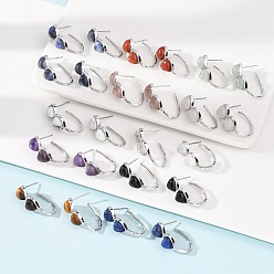 Смешанные камни Серьги-гвоздики в форме сердца ко Дню святого Валентина, украшенные натуральными и синтетическими камнями., с латунными застежками для сережек с гальваническим покрытием, платина, 26x10 мм