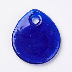 Blue Handmade Lampwork Evil Eye Pendants, Flat Teardrop, Blue, 34x30x5mm, Hole: 4mm