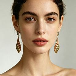 Colorful Alloy Rhinestone Teardrop Stud Dangle Earrings for Women, Golden, Colorful, 60mm