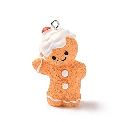 Gingerbread Man Подвески из непрозрачной смолы на рождественскую тематику, с железной платиной петлей, Колобок, 43x26.5x20 мм, отверстие : 2 мм
