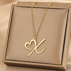 Letter X 304 ожерелья с подвеской в форме сердца из нержавеющей стали для женщин и мужчин, золотые, Письмо X, 15.75~17.72 дюйм (40~45 см)