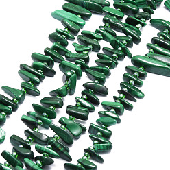 Malachite Perles synthétiques malachite brins, puce, 9.5~30x4.5~7.5x1.5~5mm, Trou: 0.8mm, Environ 80 pcs/chapelet, 15.75 pouce (40 cm)