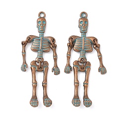 Skeleton Подвески из сплава , Хэллоуин, красная медь и зеленая патина, скелет, 50.5x15x6 мм, отверстие : 1.8 мм