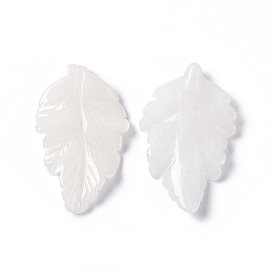 Белый Нефрит Натурального белого нефрита подвески, лист прелести, 41.5x25~26x5 мм, отверстие : 0.8 мм