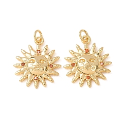 Naranja Micro latón allanan colgantes cúbicos del zirconia, encantos del sol, chapado en rack, larga duración plateado, sin plomo y el cadmio, real 18 k chapado en oro, naranja, 22x19x4 mm, agujero: 3 mm