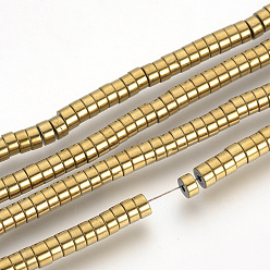 Golden Plated Electroplate Non-magnetic Synthetic Hematite Beads Spacers Strands, Heishi Beads, Flat Round/Disc, Golden Plated, 4x2mm, Hole: 1mm, about 200pcs/strand, 15.7 inch