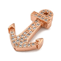 Rose Gold Brass Micro Pave Clear Cubic Zirconia Pendants, Anchor Charms, Rose Gold, 27x17.5x5mm, Hole: 1mm