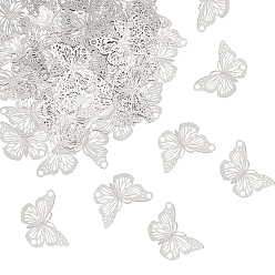 Нержавеющая Сталь Цвет 100шт. 304 филигранные соединительные подвески из нержавеющей стали, гравированные металлические украшения, ссылки бабочки, цвет нержавеющей стали, 12x18x0.4 мм, отверстие : 1.5 мм