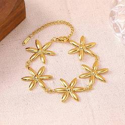 Золотой 304 женские браслеты-цепочки со звеньями из нержавеющей стали, цветок, золотые, 6.69 дюйм (17 см)