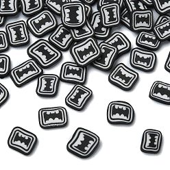 Черный Кабошоны из полимерной глины ручной работы на тему Хэллоуина, прямоугольник с летучей мышью, чёрные, 5x5.5x1 мм, Около 37037 шт / 1000 г