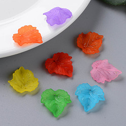 Mixed Color Autumn Theme Transparent Frosted Acrylic Pendants, Maple Leaf, Mixed Color, 24x22.5x3mm, Hole: 1mm, about 1312pcs/500g