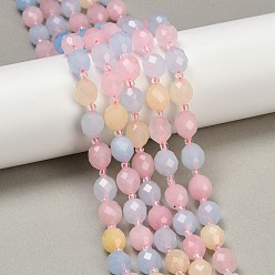 Разноцветный Натуральный Malaysia нефритовые бусы пряди, в форме риса, окрашенные, граненые, с бисером, красочный, 9~10x8~8.5 мм, отверстие : 1.2 мм, около 31~32 шт / нитка, 14.57'' (37 см) ~ 14.96'' (38 см)