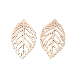 Light Gold Латунные филигранные большие подвески, гравированные металлические украшения, долговечный, без кадмия, без никеля и без свинца, лист, золотой свет, 23.5x13x0.3 мм, отверстие : 0.8 мм
