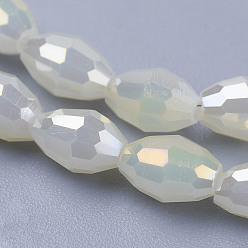 Light Goldenrod Yellow Electroplate Glass Beads Strands, Full Pearl Luster Plated, Faceted, Oval, Light Goldenrod Yellow, 6x4mm, Hole: 1mm, about 72pcs/strand, 16 inch