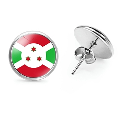 Красный Плоские круглые стеклянные серьги-гвоздики на тему национального флага, серьги из платинового сплава, красные, 12 мм