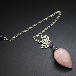 Розовый Кварц Большие подвески из натурального и синтетического драгоценного камня, неокрашенными, с металлической фурнитурой с платиновым покрытием, конус очарование, 240 мм