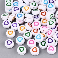 Mixed Color Opaque Acrylic Beads, Craft Beads, Flat Round & Heart, Mixed Color, 7x3.5~4mm, Hole: 1.5mm, about 3570pcs/500g