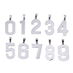 Number Non-Tarnish 201 Stainless Steel Pendants, Laser Cut, Number, Stainless Steel Color, Mixed, 32~36.5x11~21x1.5mm, Hole: 4.5x5mm