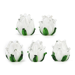 Белый Бусины лэмпворк , тюльпан, белые, 13.5~14.5x12.5~13.5x12.5~13.5 мм, отверстие : 1.8~2 мм