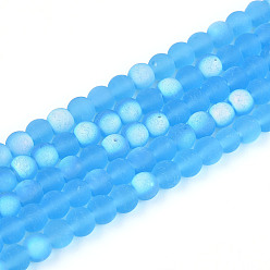 Озёрно--синий Матовые прозрачные стеклянные бусины, круглые, с половиным покрытием, с покрытием AB цвета, Плут синий, 4~4.5 мм, отверстие : 0.6 мм, около 97~100 шт / нитка, 14.76~15.16'' (37.5~38.5 см)