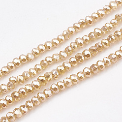 Blanched Almond Electroplate Transparent Glass Beads Strands, Faceted, Rondelle, Blanched Almond, 2~2.5x1~1.5mm, Hole: 0.5mm, about 165~170pcs/strand, 11.81 inch~12.20 inch(30~31cm)