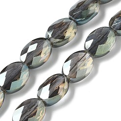 Серый Стеклянные бусины с гальваническим покрытием , с полным покрытием цвета радуги, граненые и овальные, серые, 10.5~11x8x4.5 мм, отверстие : 1.4 мм, около 38 шт / нитка, 16.14 дюйм (41 см)