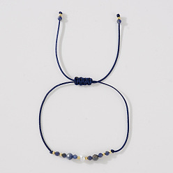 Ляпис-Лазурь Браслеты из натурального лазурита и латунных бусин, плетеные из бусин, для женщин., круглые, с пластиковой имитационной жемчужиной, 11.02 дюйм (28 см)