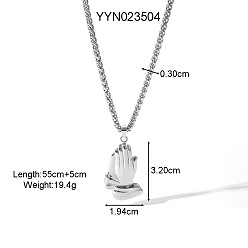 Другие Ретро 304 подвески из нержавеющей стали в стиле хип-хоп, серебряный цвет гальваническим, молящаяся рука, 21.65 дюйм (55 см)