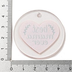 Salmon Mother's Day Opaque Acrylic Pendants, Flat Round with Word, Salmon, 45x3mm, Hole: 3.5mm