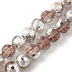 Pink Гальванические стеклянные бусины, с половиным покрытием, граненые, круглые, розовые, 7.5~8 мм, отверстие : 1.2~1.3 мм, около 67~68 шт / нитка, 18.90~19.76 дюйм (48~50.2 см)