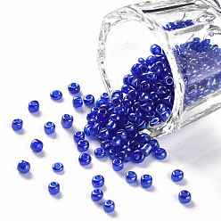 Blue Glass Seed Beads, Trans. Colours Lustered, Round, Blue, 3mm, Hole: 1mm, about 10000pcs/pound
