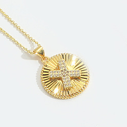 Letter X Латунные микро проложить кубического циркония ожерелья, плоские круглые с буквы, Письмо X, 17.72 дюйм (45 см)