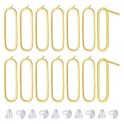 Золотой 10шт. полые овальные стойки с покрытием из латуни для сережек-гвоздиков, с 50 пластиковыми ушными гайками, золотые, 20x6 мм, штифты : 0.7 мм