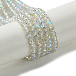 Clear Electroplated Glass Beads Strands, Faceted, Full Plated, Round, Clear, 3mm, Hole: 0.8mm, about 143pcs/strand, 14.57''(37cm)
