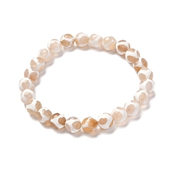 Белый Тибетский стиль черепаха назад узор дзи натуральный тибетский агат стрейч браслет для мужчин и женщин, белые, внутренний диаметр: 2-1/8 дюйм (5.5 см), бусины : 8 мм