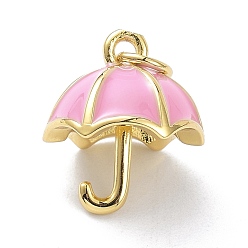 Pink Настоящие 18 k позолоченные латунные подвески, с эмалью и прыжковыми кольцами, долговечный, зонтик, розовые, 15x13 мм, Перейти кольцо: 5x1 мм, 3 мм внутренним диаметром