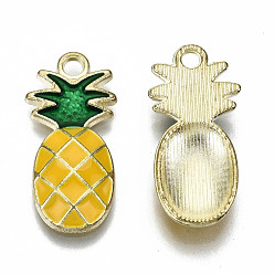Золотистый Подвески из эмали и сплава, без кадмия и без свинца, ананас, золотой свет, золотые, 24x12x3 мм, отверстие : 1.5 мм