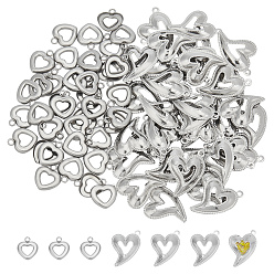 Stainless Steel Color Unicraftale 80Pcs 2 Style 304 Stainless Steel Enamel Settings, Heart Pendants , Stainless Steel Color, 12.5x11x1.5mm, hole: 2mm