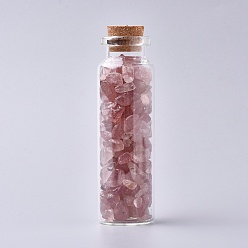 Strawberry Quartz Glass Wishing Bottle, For Pendant Decoration, with Strawberry Quartz Chip Beads Inside and Cork Stopper, 22x71mm
