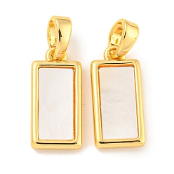 Real 18K Gold Plated Natural Shell Pendants, Brass Rectangle Charms with Snap on Bails, Real 18K Gold Plated, 15x7x2mm, Hole: 4x2mm