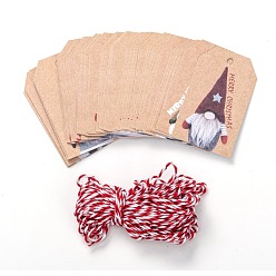Santa Claus Paper Gift Tags, Hang Tags, with Jute Twine, for Christmas Decoration, Christmas Themed Pattern, 7.6x4.5x0.02cm, Hole: 5mm, 50pcs/bag