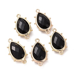 Обсидиан Подвески из натурального обсидиана, с позолоченными латунными петлями по краям, граненые, слеза, 24x14.5x5 мм, Отверстие : 1.2 мм & 1.4 мм