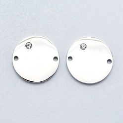 Нержавеющая Сталь Цвет 316 хирургические соединители звеньев из прозрачного кубического циркония с микропаве из нержавеющей стали, плоско-круглые, цвет нержавеющей стали, 15x2 мм, отверстие : 1 мм