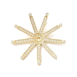 Настоящее золото 18K Латунные микропаве прозрачные подвески с фианитом, без кадмия, без никеля и без свинца, цветок, реальный 18 k позолоченный, 28x29x5.5 мм, отверстие : 9x4 мм