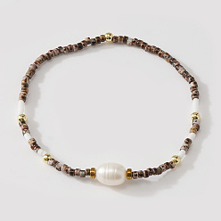 Кокосово-Коричневый Винтажные браслеты из натуральных драгоценных камней для женщин, с имитацией жемчуга, кокосового коричневый, внутренний диаметр: 6-1/2 дюйм (16.5 см)
