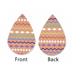 Оранжевый Большие кожаные подвески, Пасхальная тема, слезинка с волновым узором, оранжевые, 55~56.5x35~37x2 мм, отверстие : 1~2 мм