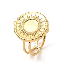 Настоящее золото 18K 304 настройки кольца открытой манжеты из нержавеющей стали, плоско-круглые, реальный 18 k позолоченный, размер США 6 1/2 (16.9 мм), 5 мм, лоток : 8 мм