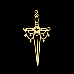 Golden PVD Vacuum Plating 304 Stainless Steel Pendants, Laser Cut, Sword, Real 18K Gold Plated, 45x21x1mm, Hole: 1.5mm