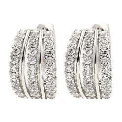 Платина Серьги-кольца из латуни с фианитами, платина, 14x8.5x15.5 мм